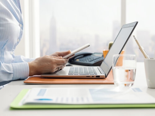 corporate businesswoman designing business application